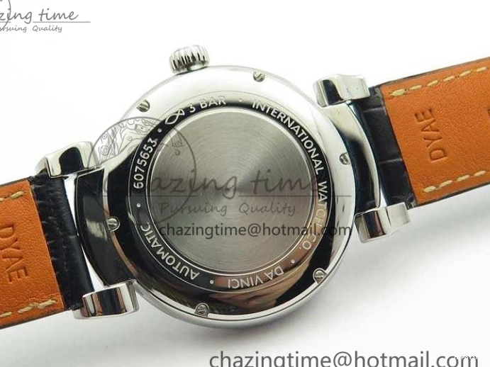 MIROTIME 0415 WaterResistant Da Vinci IW356601 SS MKF 1:1 Best Edition White Dial On Black Leather Strap A 7232